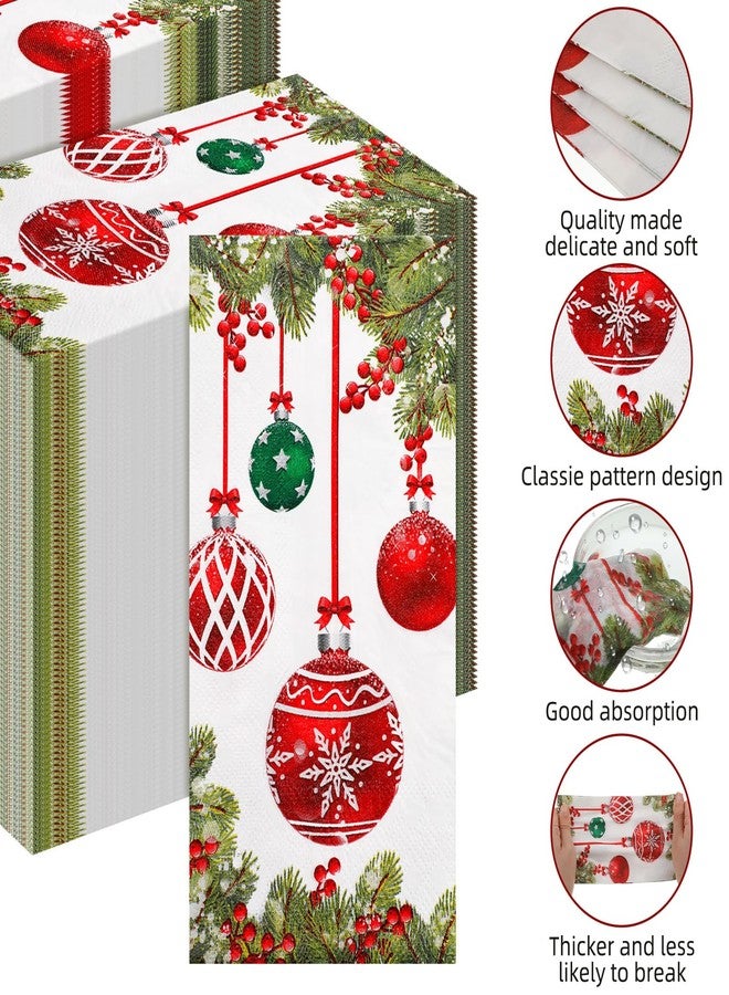 Jinei 300 Pcs Christmas Ornament Guest Napkins Disposable Holiday Decorative Paper Hand Napkins for Bathroom Home Powder Room Kitchen Wedding Xmas Holiday Winter Decor(Balls) - Image 3